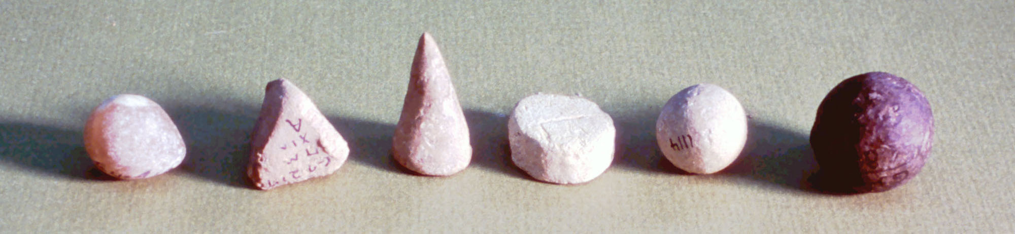 Various clay token shapes