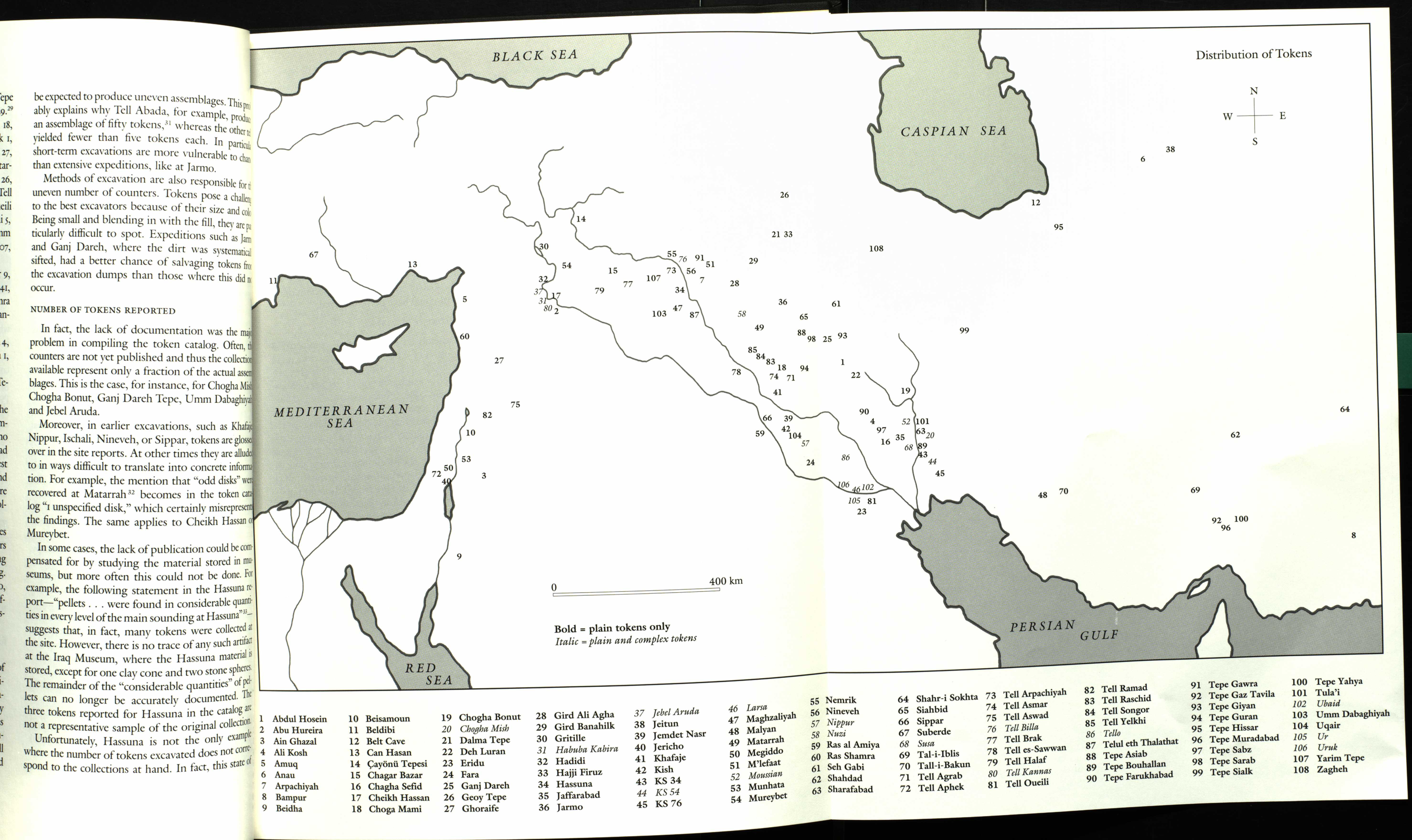 Map of archaeological sites where tokens were found